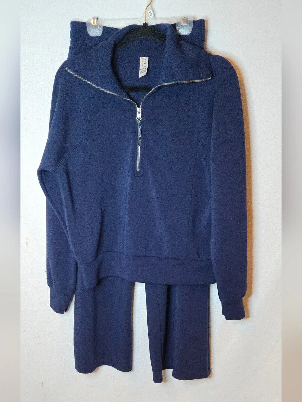 Spanx *SET* AirEssentials Timeless Navy Wide-Leg Pant Half Zip Sweatshirt S - Picture 2 of 9